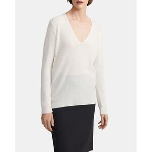 Theory Adrianna 100% Cashmere V Neck Long Sleeve Sweater Womens Large Ivory